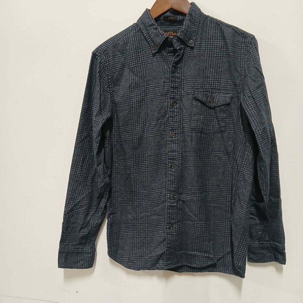 J.crew mens medium cotton cashmere button down shirt blue gingham plaid